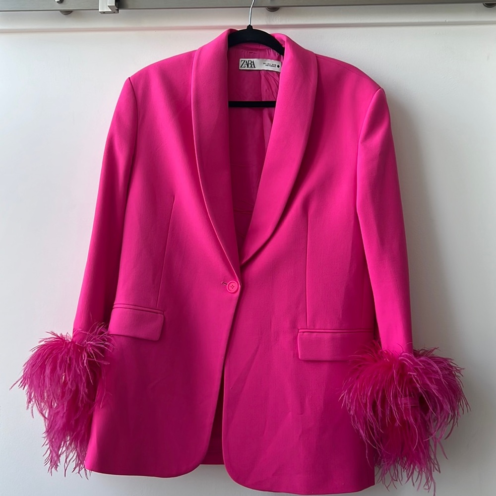 Zara pink feather blazer